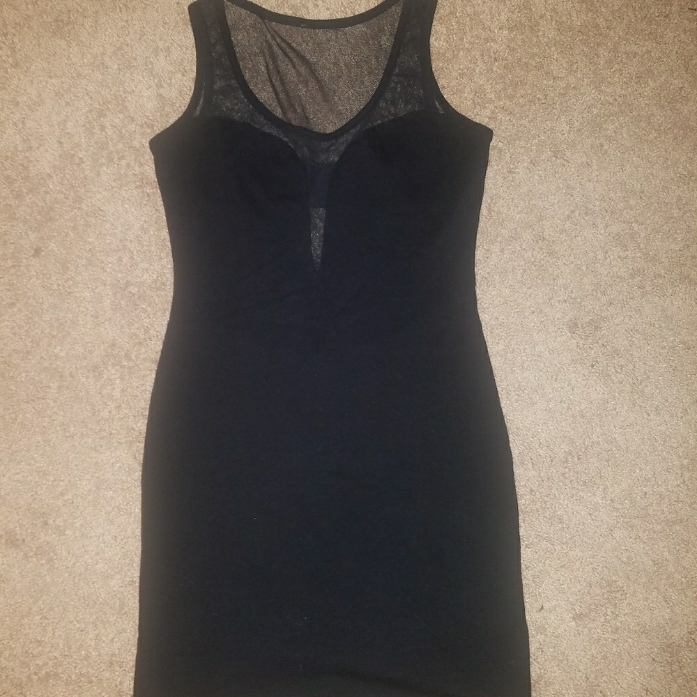 Black sleeveless bodycon mesh top dress